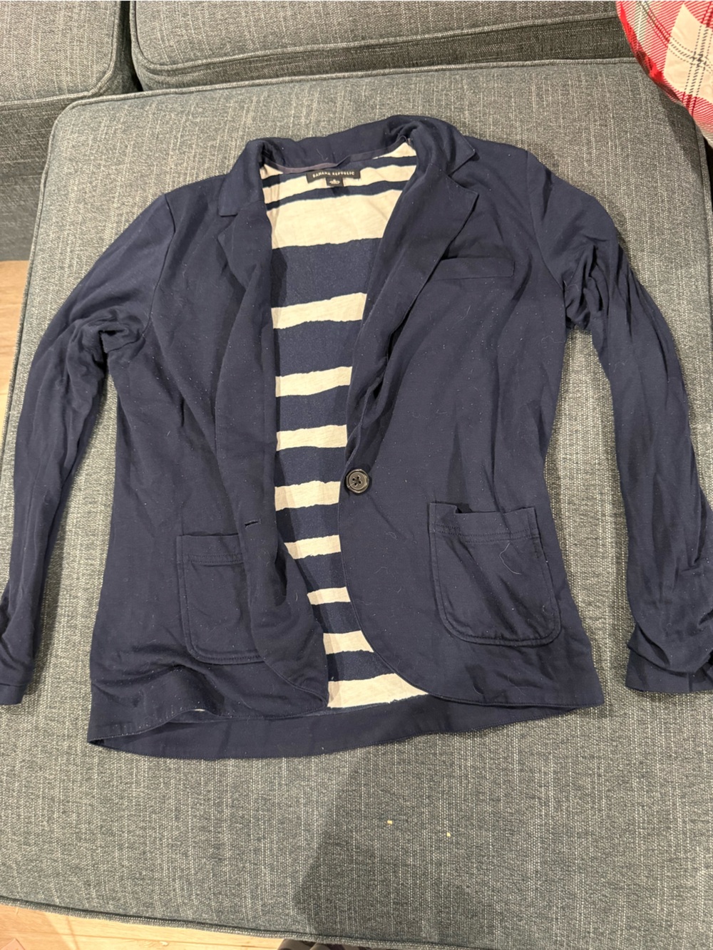 Banana Republic Navy Blazer with Cream Striped Lining